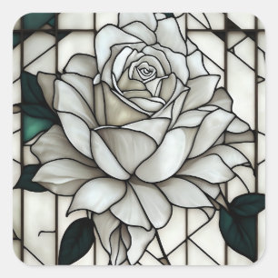 Sticker Carré Rose blanche en verre