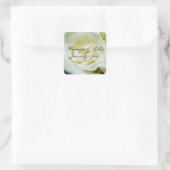 Sticker Carré Rose blanche Mariage personnalisé (Sac)