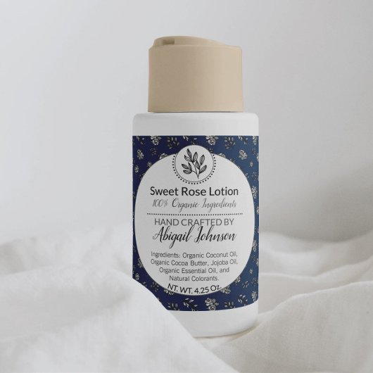 Sticker Carré Rose bleu moderne & Feuille Bain & Corps / Bougie