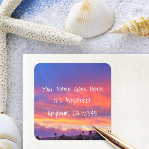 Sticker Carré rose bleu orange audace coucher de soleil photo ad