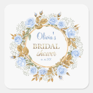 Sticker Carré Rose Bleue Mariage aux Reflets Dorés