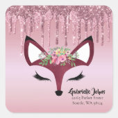 Sticker Carré Rose Blush Parties scintillant Peinture Girly Fox (Devant)