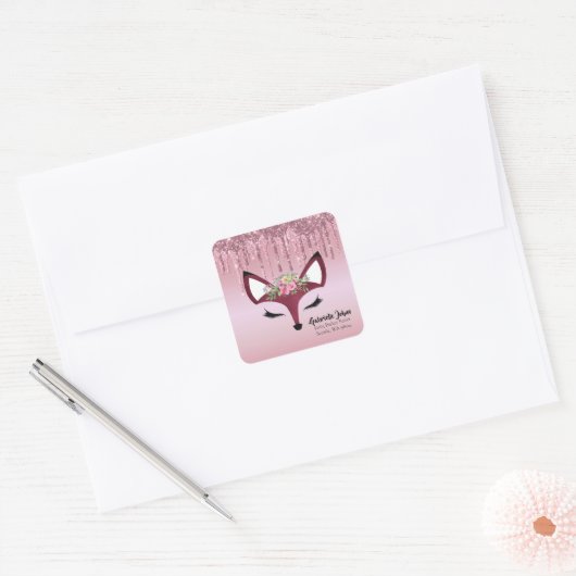 Sticker Carré Rose Blush Parties scintillant Peinture Girly Fox (Enveloppe)