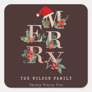 Sticker Carré Rose Brown Gold Red Green Joyeux Noël Folio