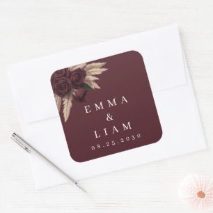 Sticker Carré Rose Burgundy Triste Herbe des Pampas Mariage Carr