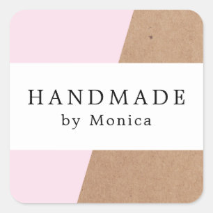 Sticker Carré Rose Cool simple Kraft Blanc bande texte fait main