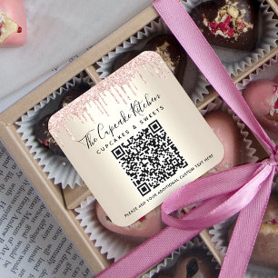 Sticker Carré Rose de code QR Parties scintillant rose disques G