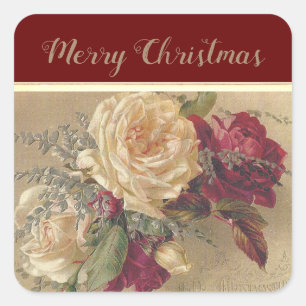 Sticker Carré Rose de Noël élégante de fêtes
