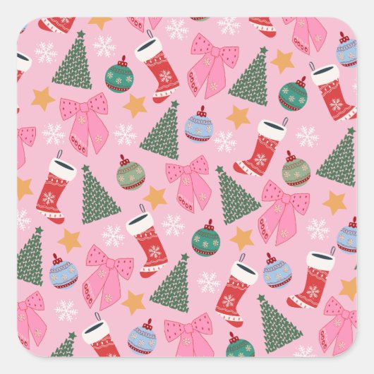 Sticker Carré Rose de Noël mignon (Devant)