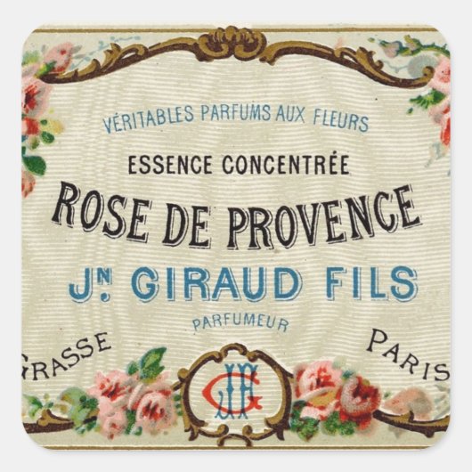 Sticker Carré Rose de Provance un parfum français (Devant)