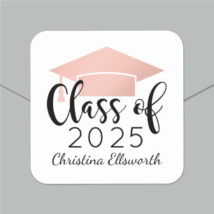 Sticker Carré Rose de script moderne Gold 2024 Graduation person