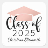 Sticker Carré Rose de script moderne Gold 2025 Graduation person (Devant)