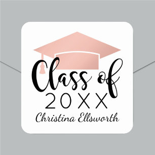 Sticker Carré Rose de script moderne Gold 2025 Graduation person