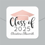 Sticker Carré Rose de script moderne Gold 2025 Graduation person