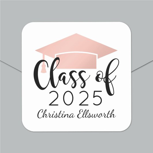 Sticker Carré Rose de script moderne Gold 2025 Graduation person