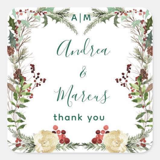 Sticker Carré Rose d'hiver Pinery Mariage Wreath (Devant)