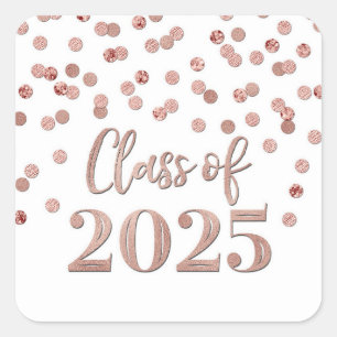 Sticker Carré Rose d'or Confetti Graduation 2025