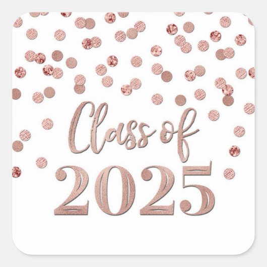 Sticker Carré Rose d'or Confetti Graduation 2025 (Devant)