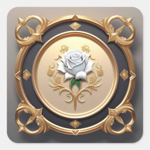 Sticker Carré Rose Élégante avec Cadre Décoratif Orné