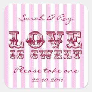 Sticker Carré Rose et blanc Bande de bonbons l'amour est collant