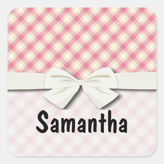 Sticker Carré rose et crème gingham carreauté (Devant)