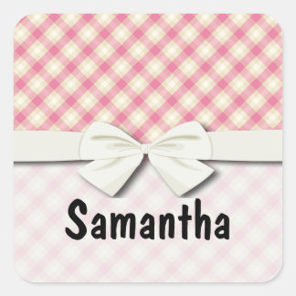 Sticker Carré rose et crème gingham carreauté