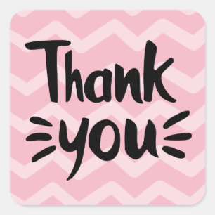 Sticker Carré Rose et fuchsia chevrons rayures noir merci fête