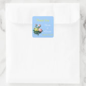 Sticker Carré rose et jaune fleurs rose mariage merci (Sac)