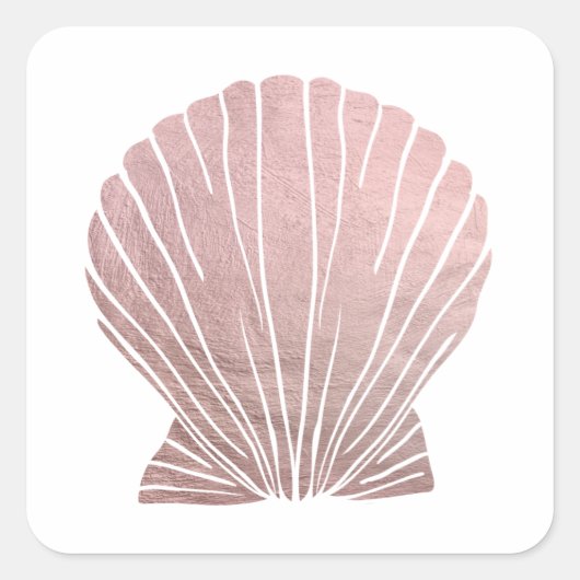 Sticker Carré Rose Faux Metallic Elégant Seashell Beach Mariage (Devant)