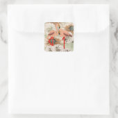 Sticker Carré Rose flamboyant Fleurs tropicales Feuilles Paillet (Sac)
