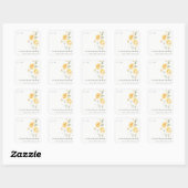 Sticker Carré Rose Fleur Aquarelle Jaune Vert Mariage (Feuille)