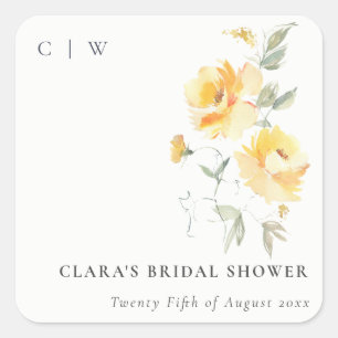 Sticker Carré Rose Fleur de Mariage sous une Douce Aquarelle Jau