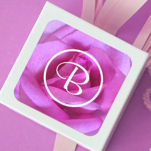 Sticker Carré Rose fleur violet rose photo monogramme écriture c