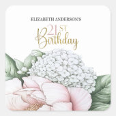 Sticker Carré Rose Floral Fuschie 21e Anniversaire  (Devant)