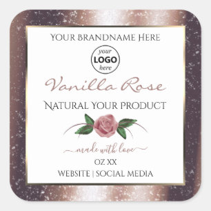 Sticker Carré Rose Floral Parties scintillant or Blanc Produit É
