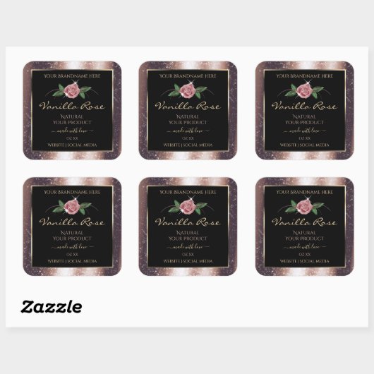 Sticker Carré Rose Floral Parties scintillant souple or noir Éti (Feuille)