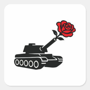 Sticker Carré Rose floral Tank anti-pacifisme de guerre