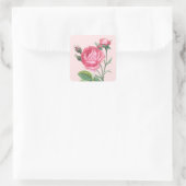 Sticker Carré Rose florale moderne pastel rose (Sac)