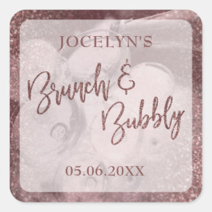 Sticker Carré Rose foncé Parties scintillant or Brunch & Bubbly