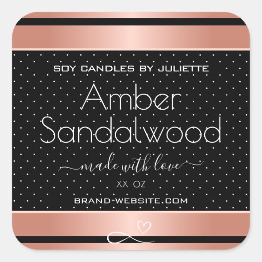 Sticker Carré Rose Gold Black Soy cire bougies Packaging Étiquet (Devant)