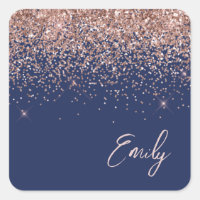 Rose Gold Blush Rose Bleu Nuit Paillettes Nom