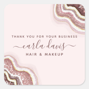Sticker Carré Rose Gold Blush Rose Pailleté Géode Agate Affaires