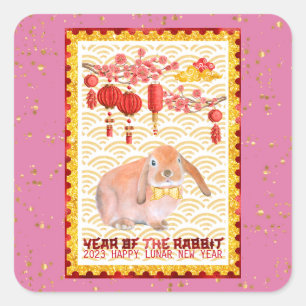 Sticker Carré Rose Gold Bonne Année Lunaire du Lapin