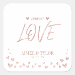 Sticker Carré Rose gold Cœurs Répartir l'Amour Mariage Favori