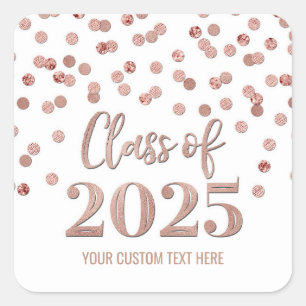 Sticker Carré Rose Gold Confetti Graduation 2025