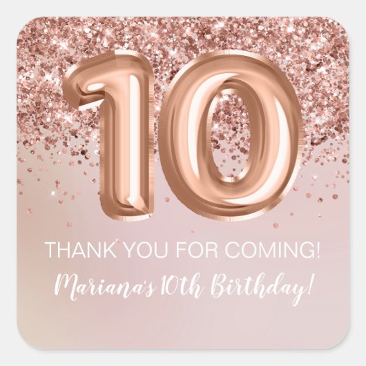 Sticker Carré Rose Gold Enfants fille 10e anniversaire fête Fave (Devant)