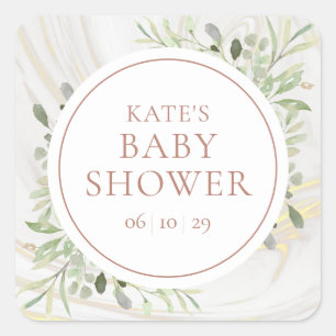 Sticker Carré Rose Gold  Feuillage Aquarelle Baby Shower