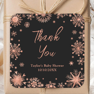 Sticker Carré Rose Gold Flocons de Neige Remerciement Baby Showe