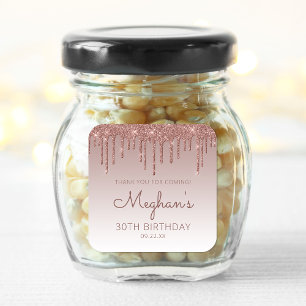 Sticker Carré Rose Gold Glitter Drip 30e Anniversaire Merci