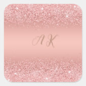Sticker Carré Rose Gold Luxe Élégant Monogramme à Paillettes (Devant)